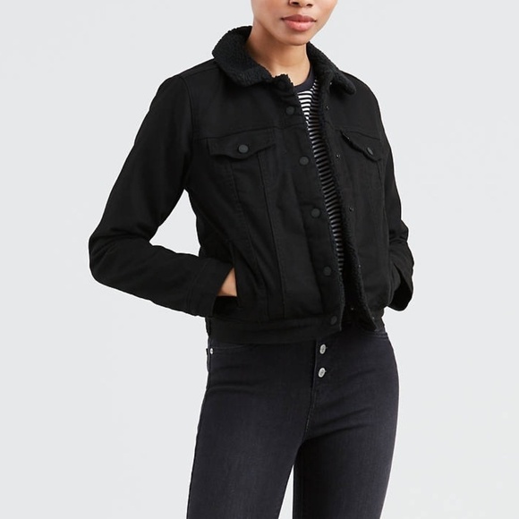 NWT LEVIS ORIGINAL SHERPA  TRUCKER JACKET BLACK -XS - Picture 1 of 10